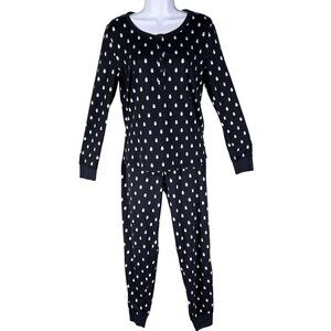 Kate Spade Womens S Navy Blue Owl Henley Jogger PJ Set Long Sleeves Button Front